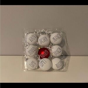 Rae Dunn Lettered Christmas Reindeer Glass Ornament Set